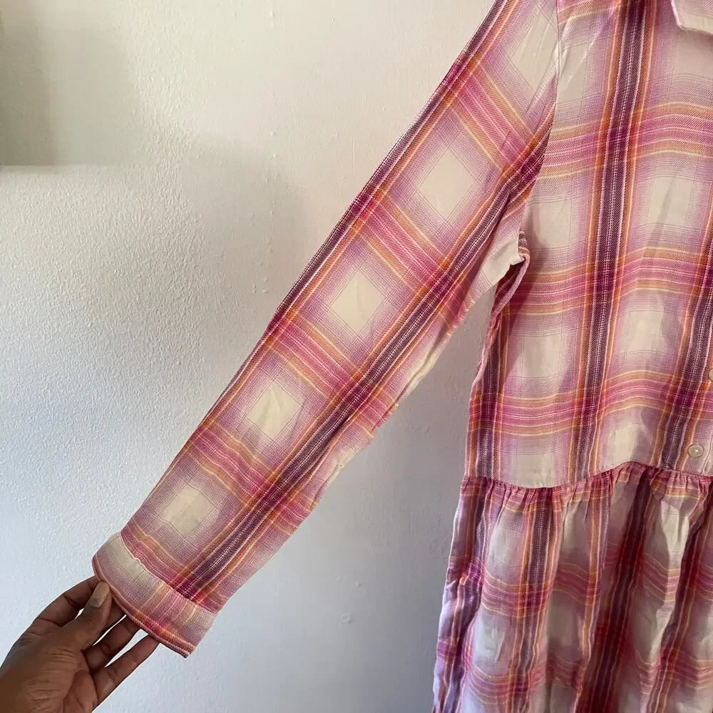 Gap Kids Button Front Shirtdress Girls XXL Pink White Plaid School Wear NWT
